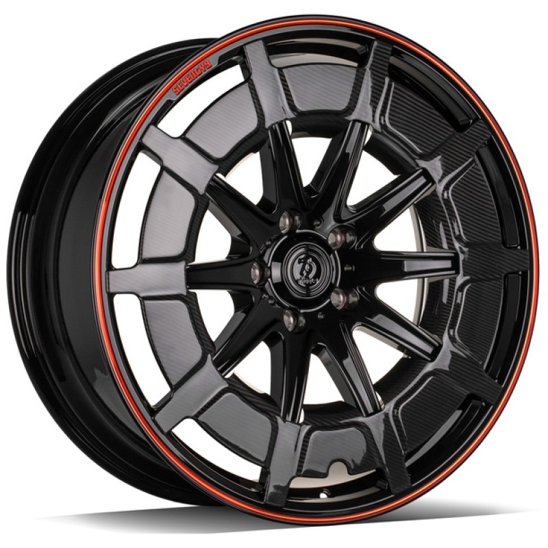 Janta aliaj seventy9 MF.7 10.0x23" 5x130 ET25 BGCRL - Black Red Carbon Lip Cover